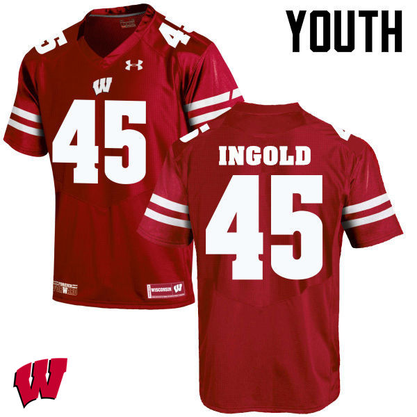 Wisconsin Badgers Youth #45 Alec Ingold NCAA Under Armour Authentic Red College Stitched Football Jersey HE40S40VH